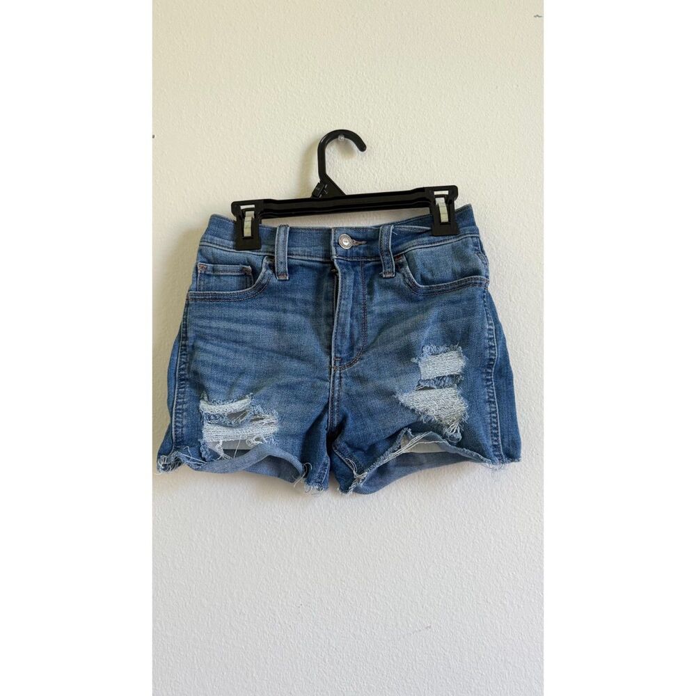 Hollister High Rise Denim Shorts Womens 0 W24 Distressed Ripped Frayed 3"